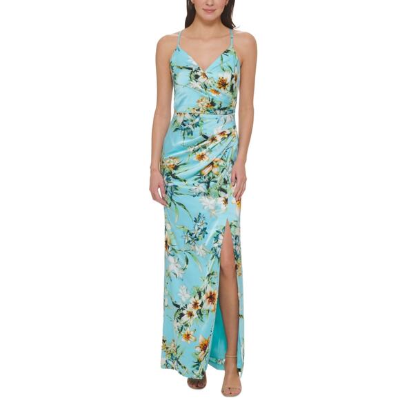 Vince Camuto Dresses & Skirts - Vince Camuto Backless Floral Satin Sleeveless Maxi Dress Colorful Blue Size 14